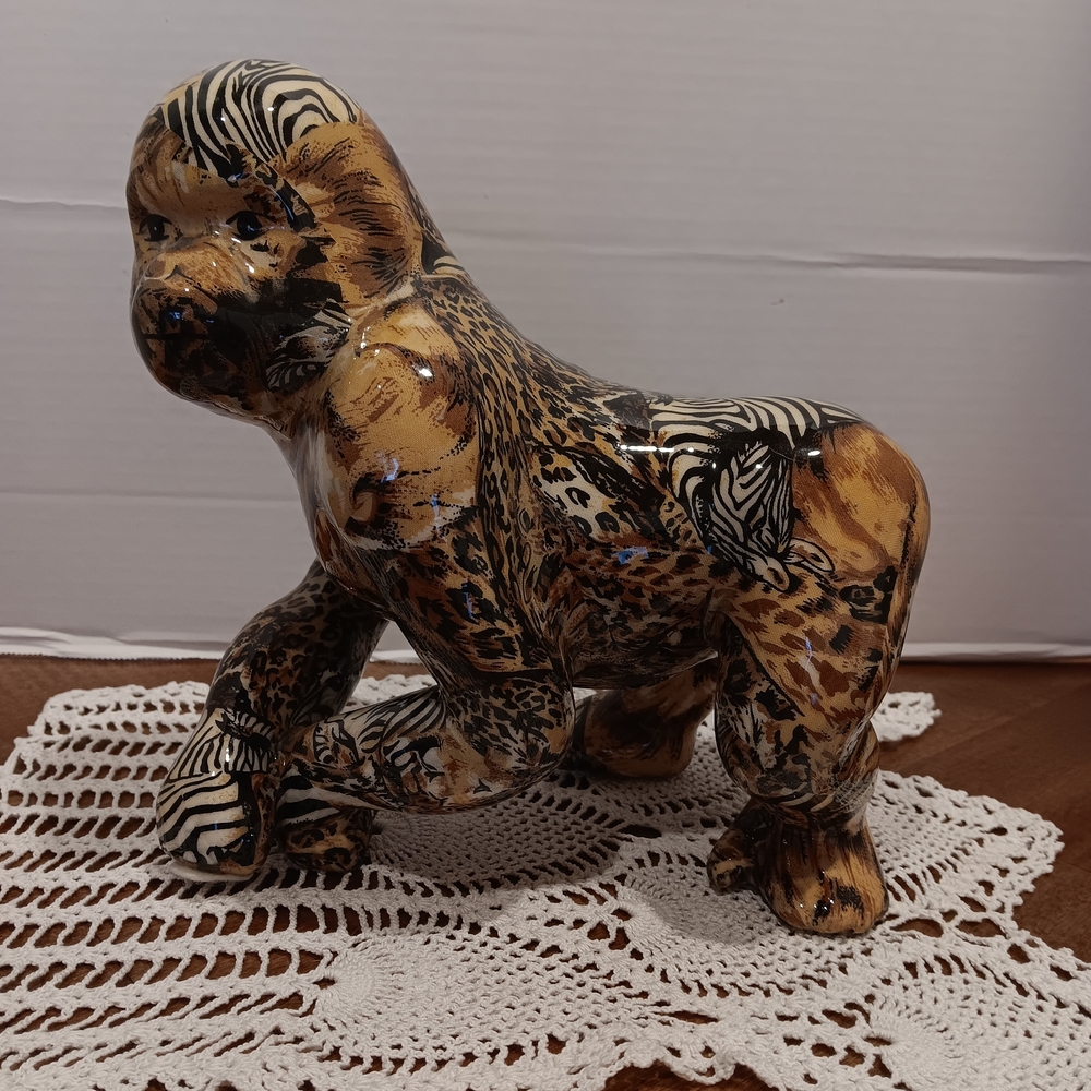 Artistic Ceramic Gorilla Figurine - Brown and Black